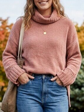 Aerie Oversized Chenille Turtleneck Slouchy Cowl Neck Sweater Size S